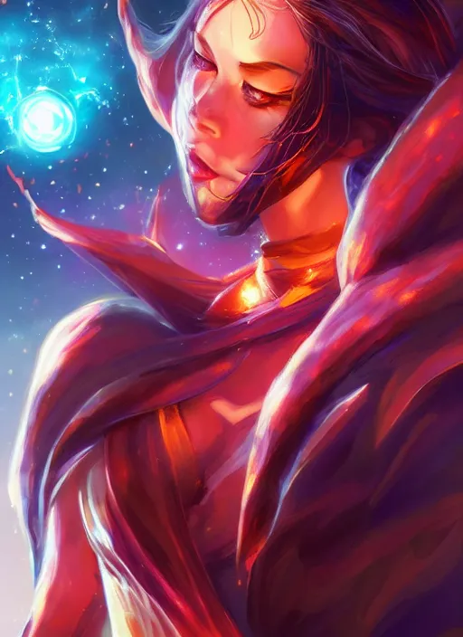 Prompt: fire mage in galaxy, artgerm, wlop, artstation, digital art, epic, best, detalied, high quality,