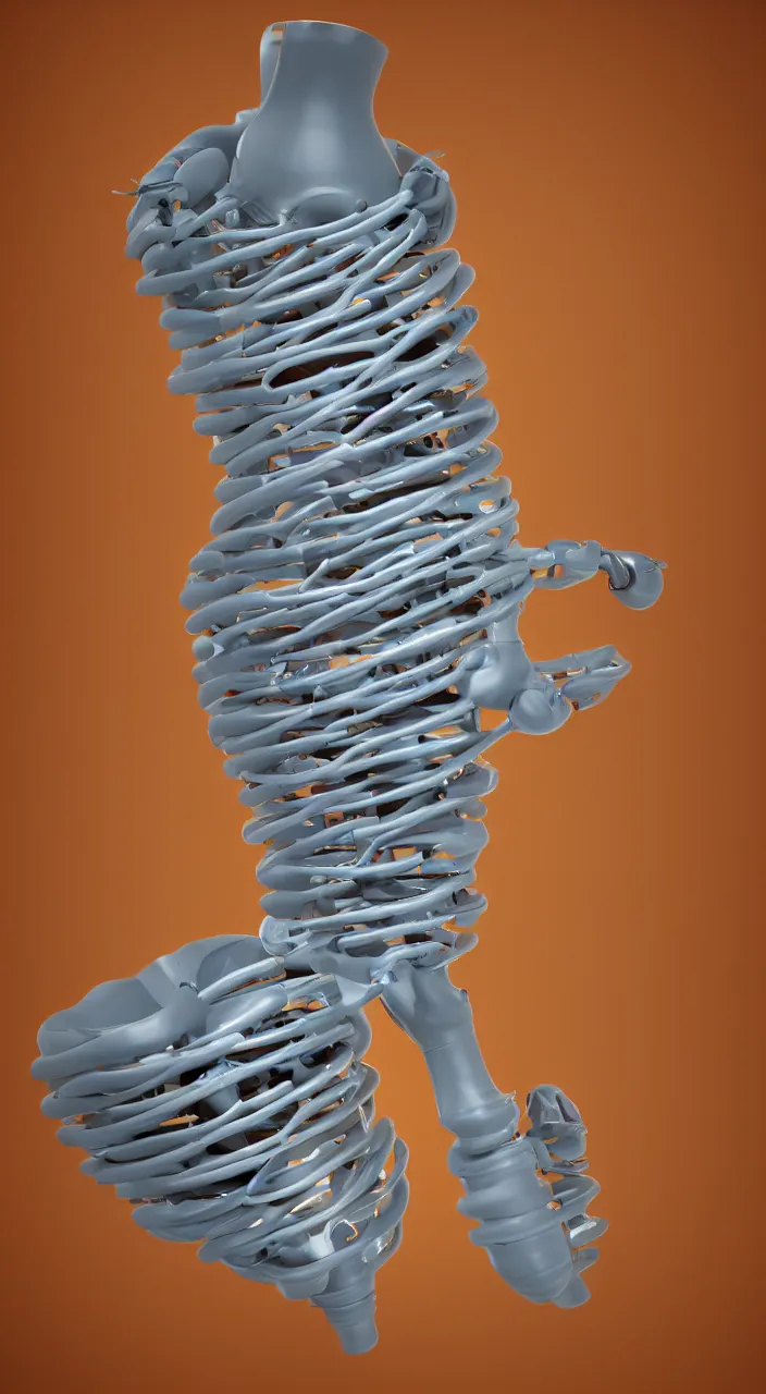 Image similar to an organ with ceramic pipes shaped like a human larynx, in the style of an engineering diagram, 3 d render, 8 k,