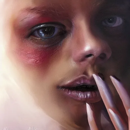 Prompt: hands by annie ralli art, artgem, fullshot, color painting, hyperrealistic, concept art, oil painting, masterpiece, concept art, trending on deviantart, realistic and detailed face, highly detailed, high quality, 8 k, soft lighting, fancy colors, fantasy, cinematic, high coherence