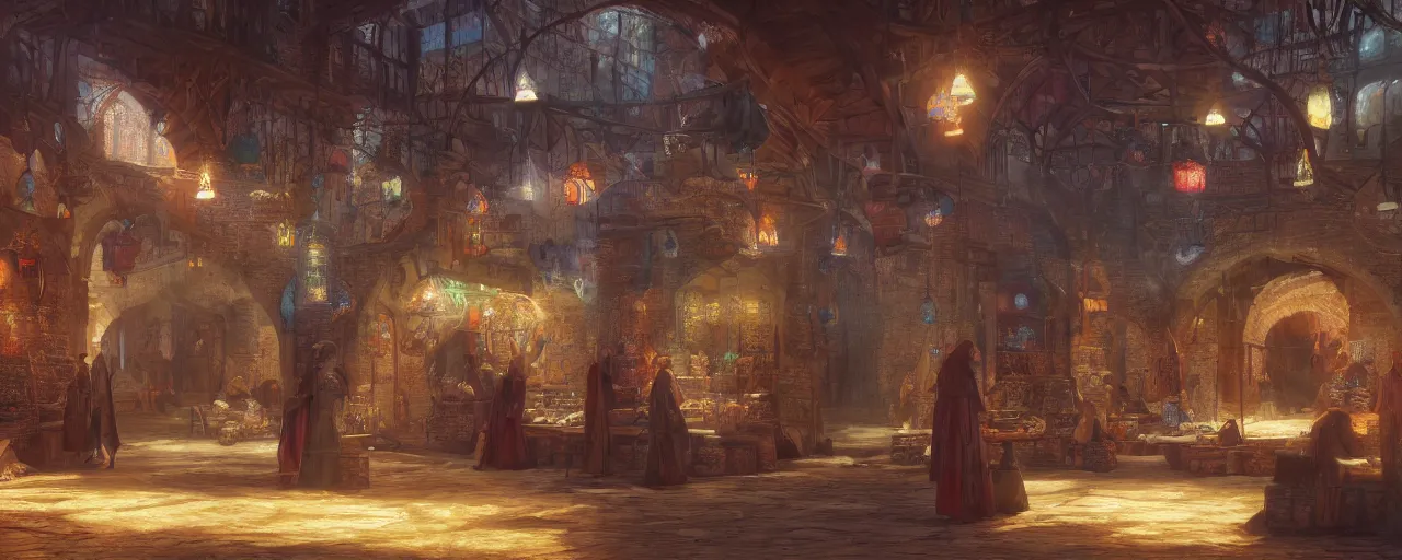 Image similar to inside of a medieval era bazaar, vaporwave aesthetics, 8 k uhd, unreal engine, octane render in the artstyle of finnian macmanus, john park and greg rutkowski