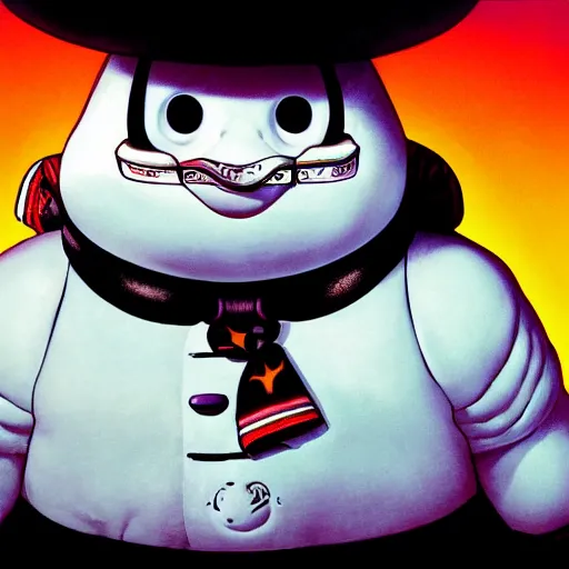 Image similar to portrait closeup of crazy stay puft marshmallow man, symmetrical, by yoichi hatakenaka, masamune shirow, josan gonzales and dan mumford, ayami kojima, takato yamamoto, barclay shaw, karol bak, yukito kishiro