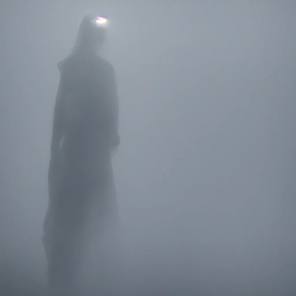 Prompt: a blurry aura glowing in a white mist, human glowing, highly detailed