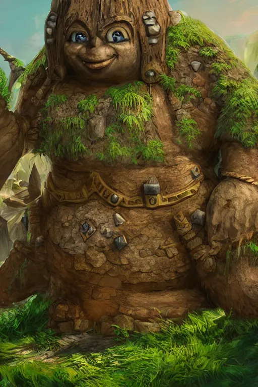 Image similar to zelda fantasy art giant golem troll wood rock greeble gemstone, global illumination ray tracing hdr fanart arstation by sung choi and eric pfeiffer and gabriel garza and casper konefal