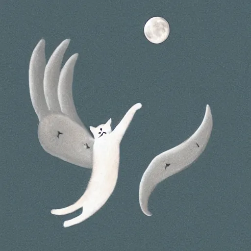 Image similar to 'a cat with two wings flying the sky with the moon