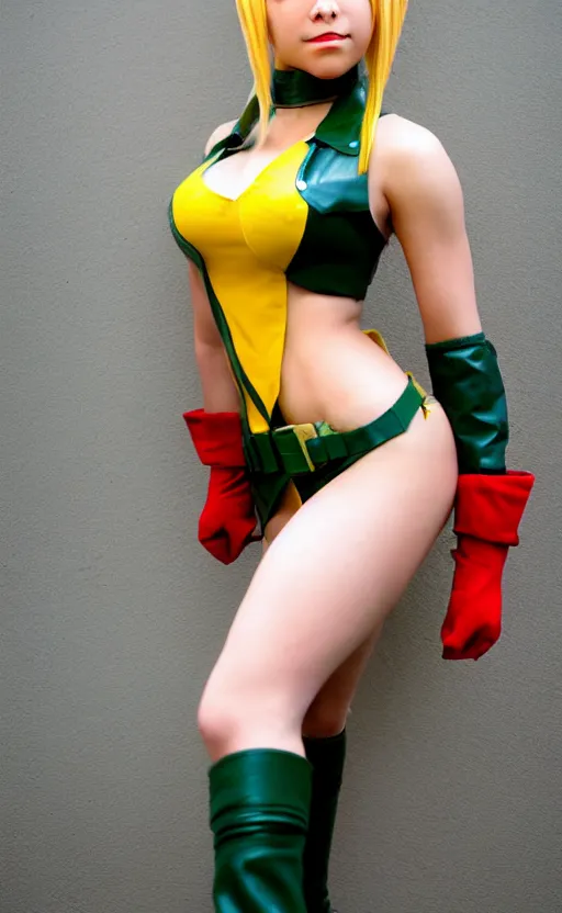 Image similar to cosplaying as cammy from street fighter, professional photo, trending on deviantart