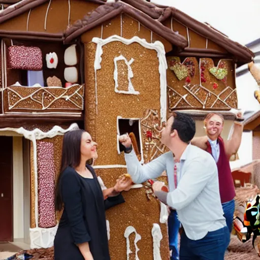 real estate agent showing couples through houses made Stable
