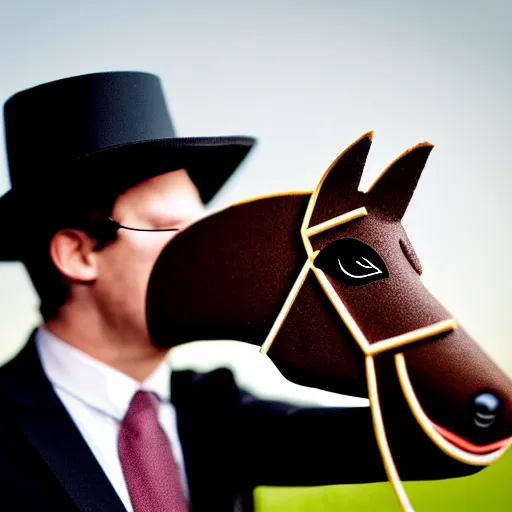 Image similar to an antropomorphic horse wearing a suit smoking a cigar