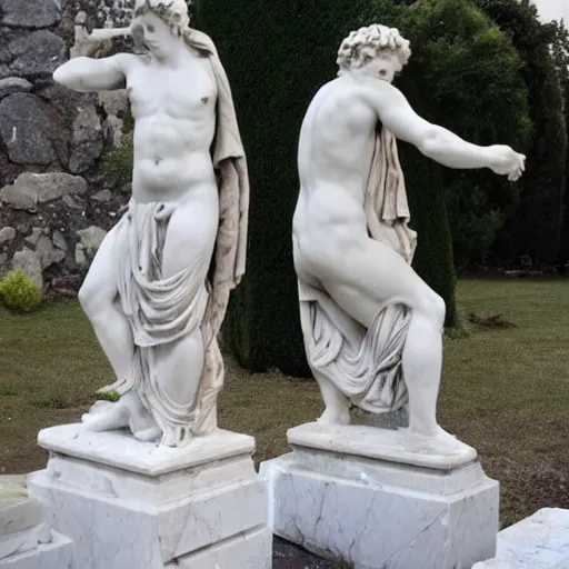 Image similar to Greek Marble Statues doing Daily Chores while laughing histerically