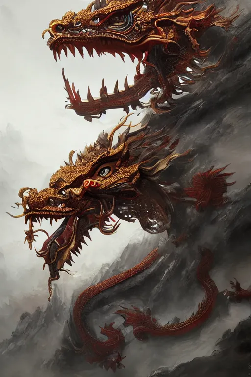 Image similar to chinese dragon god, close - up portrait, powerfull, intricate, elegant, volumetric lighting, scenery, digital painting, highly detailed, artstation, sharp focus, illustration, concept art, ruan jia, steve mccurry