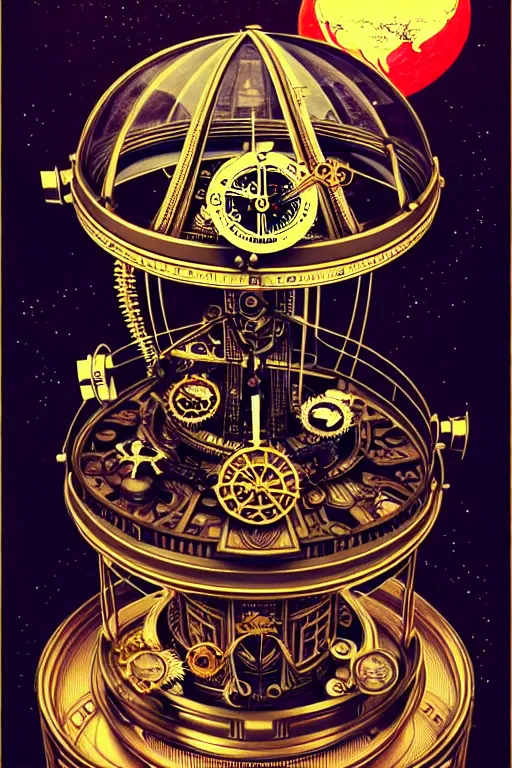 Image similar to steampunk gyroscope time machine, high details, intricately detailed, by vincent di fate, inking, 3 color screen print, masterpiece, trending on artstation,, sharp, details, hyper - detailed, hd, 4 k, 8 k