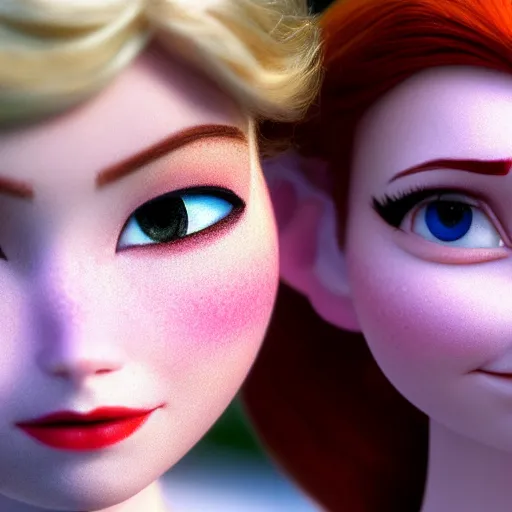 Image similar to elsa & anna, portrait, highly detailed, trending on artstation, hyper realistic, sharp focus, 1 0 0 mm, photograph