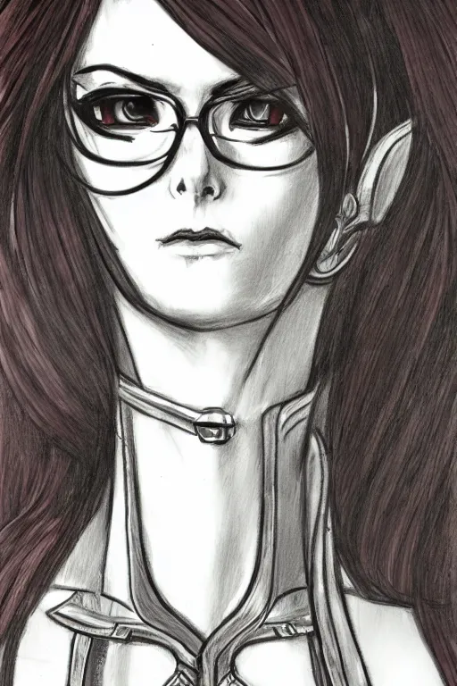 Image similar to Sketch portrait of fully clothed Bayonetta in the style of Da Vinci