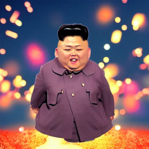 Prompt: fireworks that look like a screaming kim jong un doll