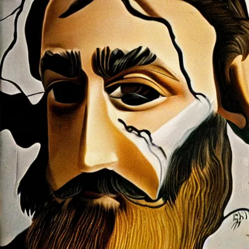 Prompt: bearded graffiti, real life, sharp focus, painted by salvador dali