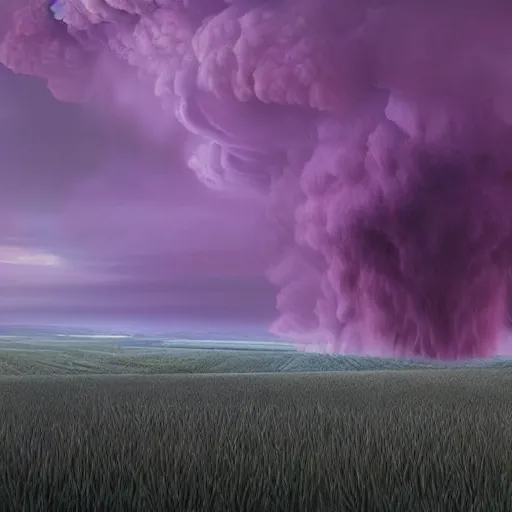 Prompt: a tornado in the distant landscape, hdr, artstation, shuttershock, 4 dimensions purple background