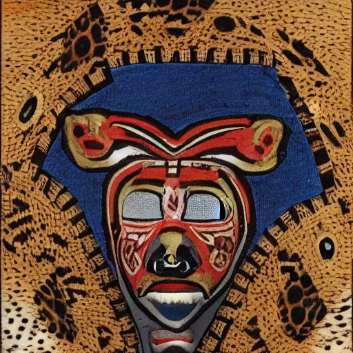 Prompt: a perfect centered mask of a shaman and a jaguar, 8 k,