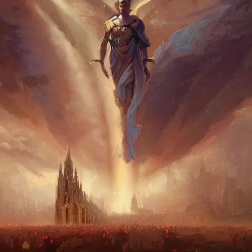 Image similar to god emperor donald trump in the style of craig mullins, greg rutkowski, peter mohrbacher, and drew struzan. epic, majestic, awe inspiring, god rays, fissures, divine, church painting, intricate armor, extreme detail, high octane,