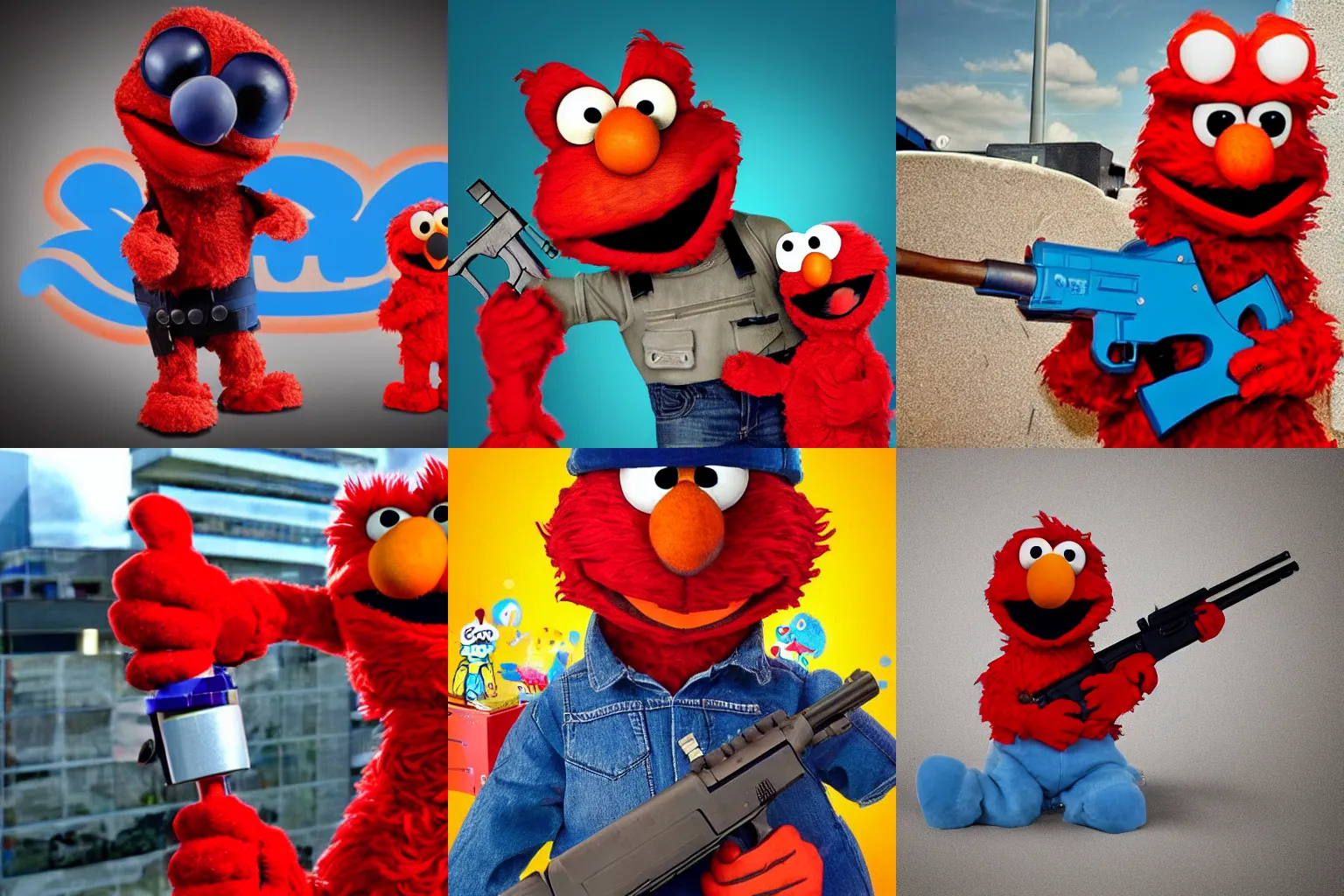 Prompt: Elmo holding an AK47