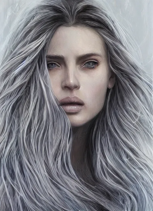 Image similar to a painting of a woman with long blonde hair, a photorealistic painting by magali villeneuve, featured on cgsociety, fantasy art, detailed painting, photorealistic