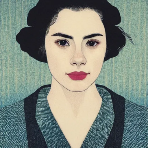 Prompt: “ hayley atwell portrait by ikenaga yasunari and ayana otake and ko rakusui, drawing, realistic, sharp focus, japanese, dreamy, nostalgia, faded, golden hues, floral clothes ”