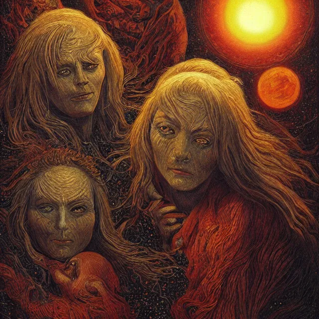 Prompt: a painting of the mothers of the sun by johfra bosschart, dark fantasy art, high detail, trending on artstation