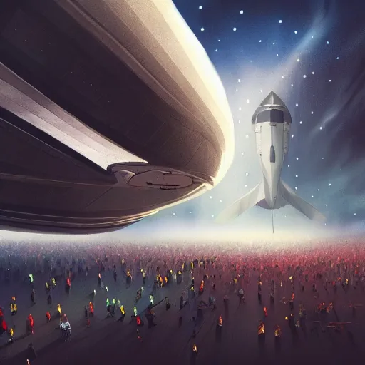 Image similar to thousands of people next to a big spaceship, fantasy art