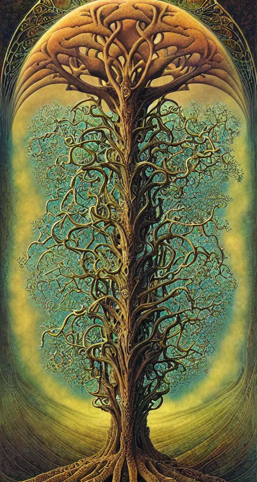 Image similar to tree of life by roger dean and andrew ferez, art forms of nature by ernst haeckel, divine chaos engine, symbolist, visionary, art nouveau, botanical fractal structures, organic, detailed, realistic, surreality