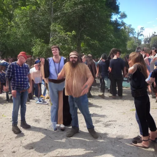 Prompt: a conservative man surrounded by a group of hippies