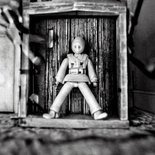 Image similar to toy soldier civil war inside abandoned dollhouse, 35mm grainy film photography