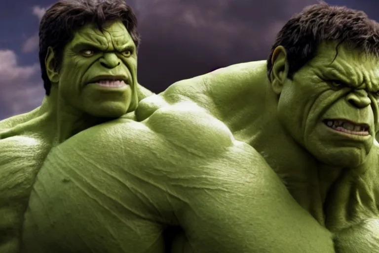 Image similar to film still of Lou Ferrigno as hulk in avengers infinity war, 4k