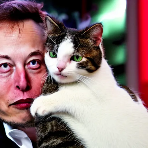 Image similar to elon musk holding a cat while crying