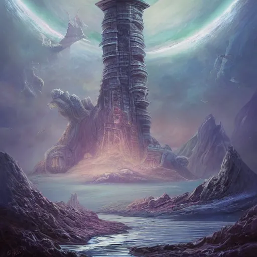 Image similar to a tower on the edge of forever, fantasy art, detailed, cinematic