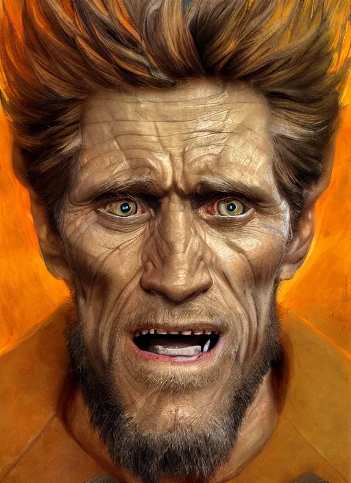 Image similar to closeup portrait biblical daemonic willem dafoe as a pixar!!! character, by mikhail vrubel, by peter elson, muted colors, extreme detail, trending on artstation, 8 k