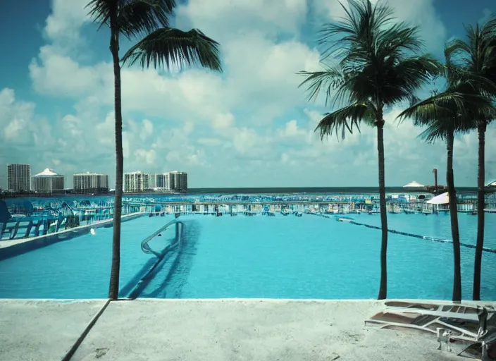 Prompt: pool at the beach. miami. no people. nostalgic. 6 0 s styled art