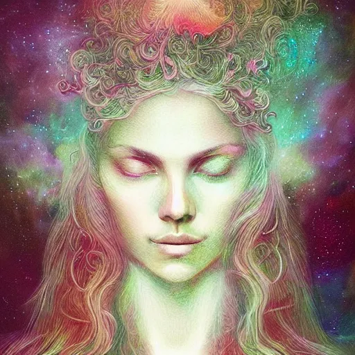 Prompt: beautiful detailed artistic portrait of a person travelling between different astral planes. reality is more than you think. grainy and rough. fine detail. soft colour scheme. artistic painting by lurid ( 2 0 2 2 ). featured on deviantart.