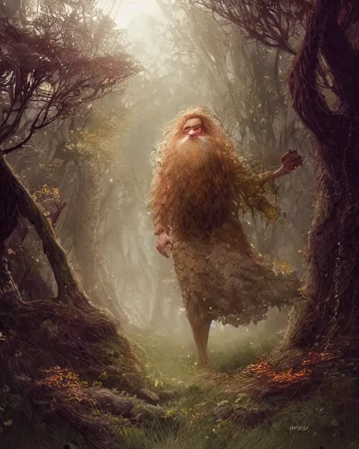 Prompt: patrick rothfuss as a forest druid with leaves in his beard, dreamy and ethereal, fantasy, intricate, elegant, highly detailed, digital painting, artstation, concept art, smooth, sharp focus, illustration, art by artgerm and greg rutkowski and donato giancola