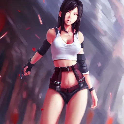 Image similar to face and body shot of tifa lockhart by wlop, rossdraws, mingchen shen, bangkuart, sakimichan, yan gisuka, jeongseok lee, artstation, 4k