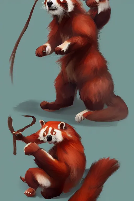 Image similar to anthropomorphic muscled red panda mage, Artstation