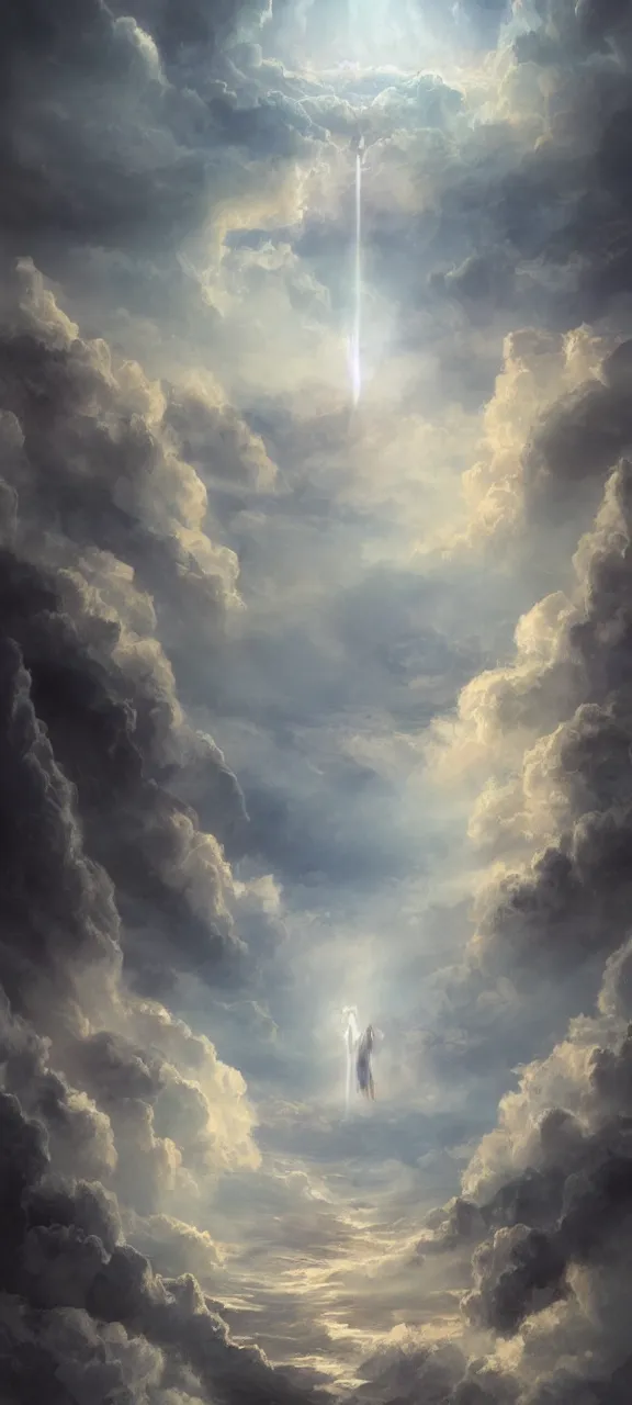 Prompt: stairway to heaven angels ascending artstation ethereal atmospheric epic clouds rays concept art