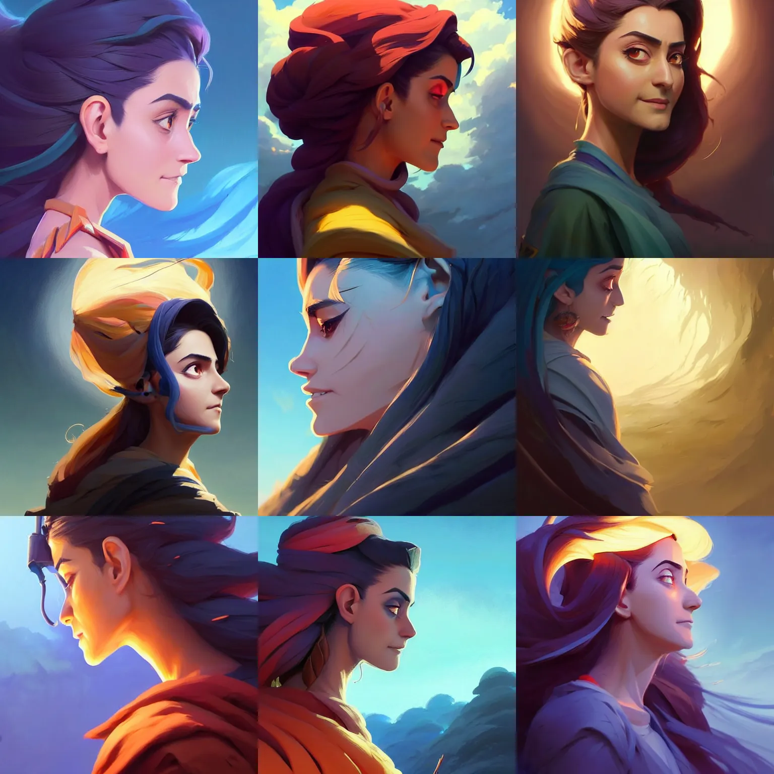 Prompt: side profile centered painted portrait, Maya Ali as a wind sorcerer, D&D, cell-shaded, matte painting concept art, bright backlit, official fanart, 4k, Pinterest, by Jesper Ejsing and RHADS and Makoto Shinkai and Louis can baarle and ilya kuvshinov and rossdraws and Cushart Krentz and Gilleard James - H 704