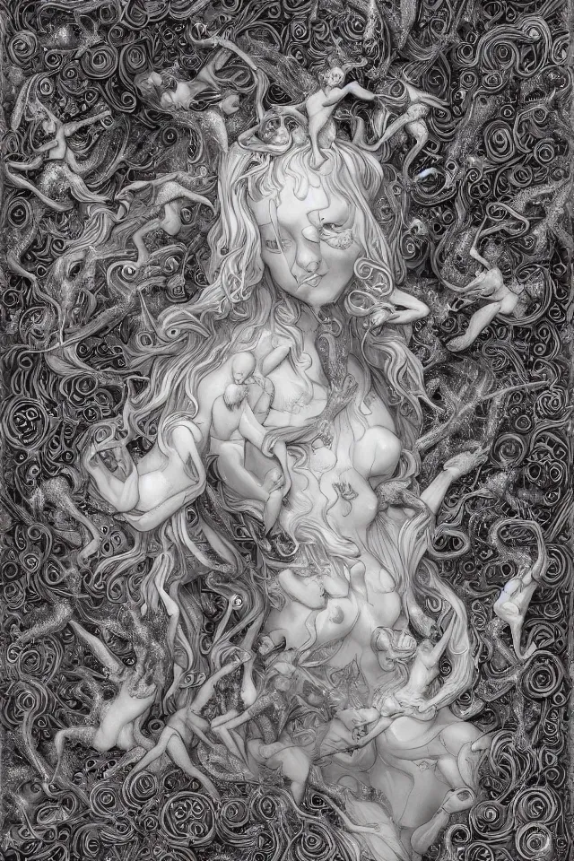 Prompt: collection of beautiful celestial females exposed in cryo chamers , by James Jean, intricate, elegant, highly detailed, centered , digital art