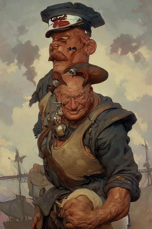 Prompt: popeye the sailor portrait, masculine, intricate, by stanley artgerm lau, greg rutkowski, thomas kindkade, alphonse mucha, loish, norman rockwell