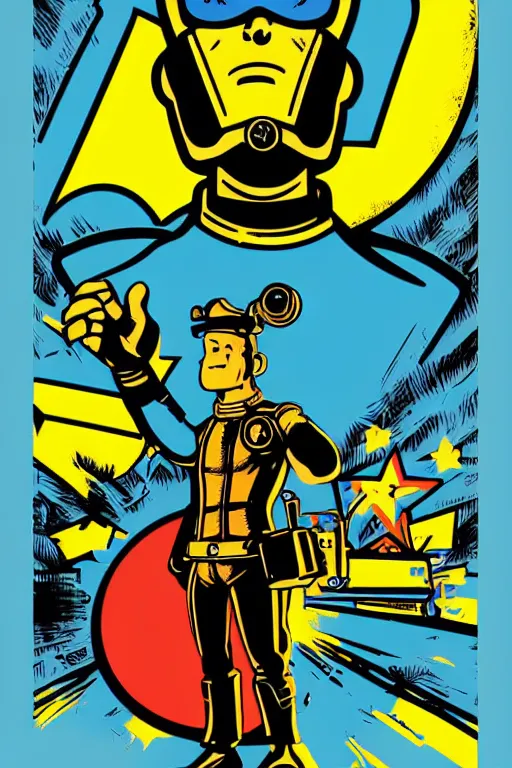 Image similar to fallout 7 6 retro futurist illustration art by butcher billy, sticker, colorful, illustration, highly detailed, simple, smooth and clean vector curves, no jagged lines, vector art, smooth andy warhol style