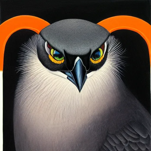 Prompt: painting of hybrid black crowned night heron with cat ears, with orange black and white fur, intercrossed animal, mixture animal, by zdzislaw beksinski, by tiffany bozic, by chris buzelli, cute animal