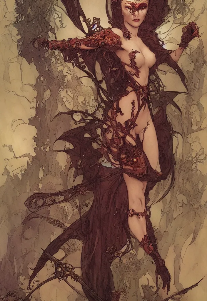 Prompt: drawing of a beautiful vampire woman, armor plates, by marc simonetti and brian froud and mike mignola and alfons maria mucha and peter mohrbacher, hyperdetailed