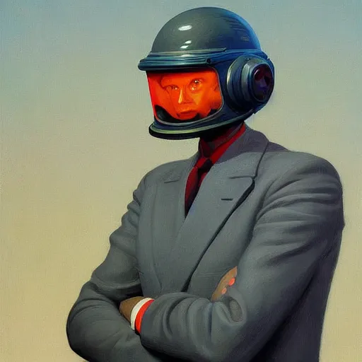 Image similar to Portrait of an engineer with helmet, very coherent, painted by Edward Hopper, Wayne Barlowe, painted by James Gilleard, airbrush, art by JamesJean