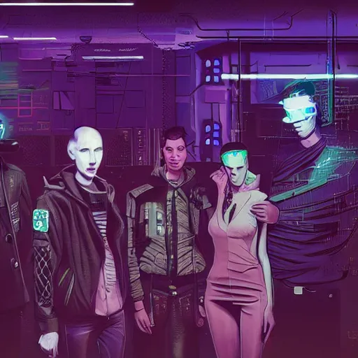 Image similar to a cyberpunk club by sebastian bakała and ward lindhout and bogna gawronska and jakub przybolewski and alicja uzarowska and kacper niepokolczycki and simon besombes and furio tedeschi and lea leonowicz