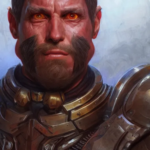 Image similar to the doomslayer as a realistic d & d fantasy character, closeup portrait art by donato giancola and greg rutkowski, vintage retro, realistic face, digital art, trending on artstation, symmetry!!