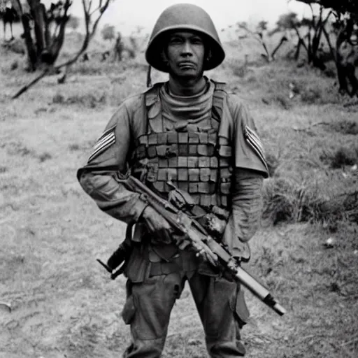 Prompt: Sargent Lincoln Osiris as a soldier in Vietnam, award winning historical photograph