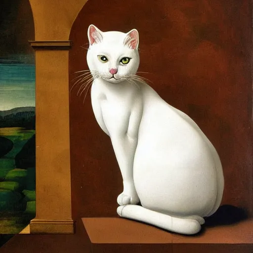 Prompt: a painting of a gorgeous white cat by michelangelo